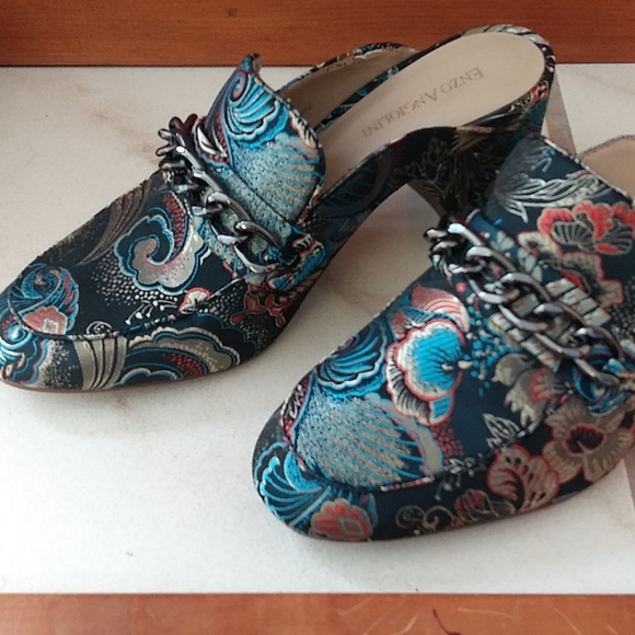 Enzo Angiolini Shoes - Enzo Angiolini Blue Tapestry Heeled Mules